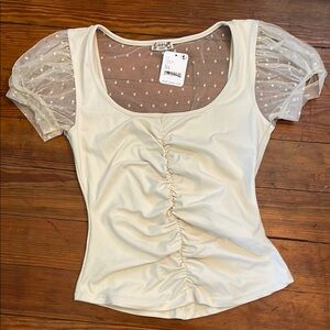 Free People Cream Fitted Ruched Blouse